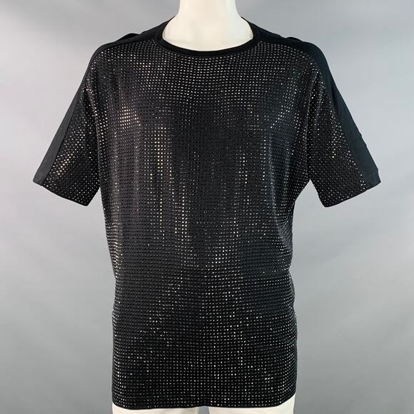 GUCCI Size L Black Studded Silk Dolman Sleeves Crew Neck T-shirt